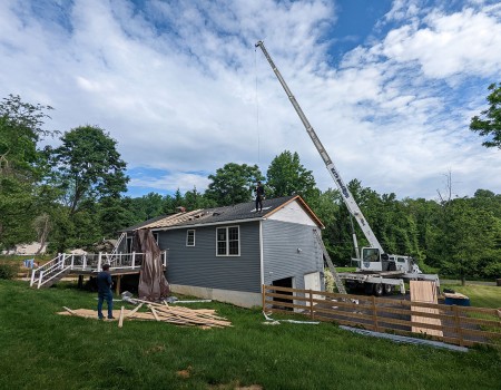 crane construction roofing project