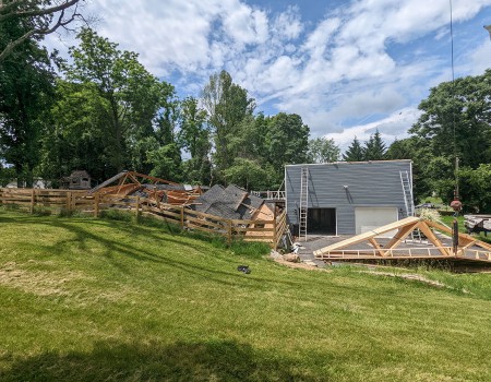 crane construction roofing project
