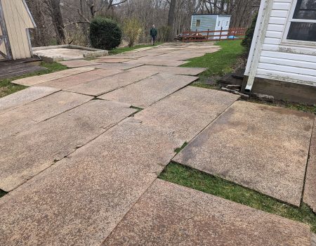 After lining a customer's neighbor's entire yard with plywood, and making several attempts, we simply didn't have enough room to get into this yard to remove several trees from the adjoining property. crane rental tree removal